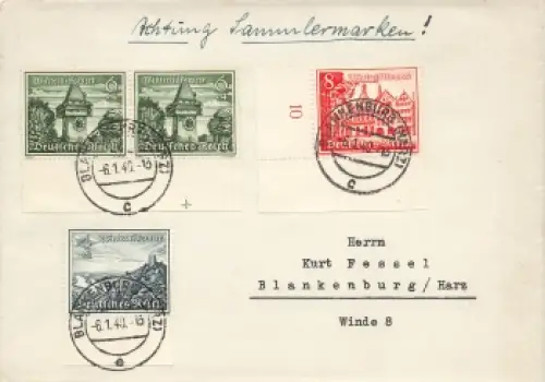 Winterhilfswerk Bauwerke WHW auf Brief o Blankenburg 6.1.1940