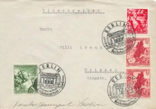 Winterhilfswerk WHW Landschaften und Michel 661 auf Brief Sonderstempel Berlin Deutsche Wehrfreiheit 20.4.1939