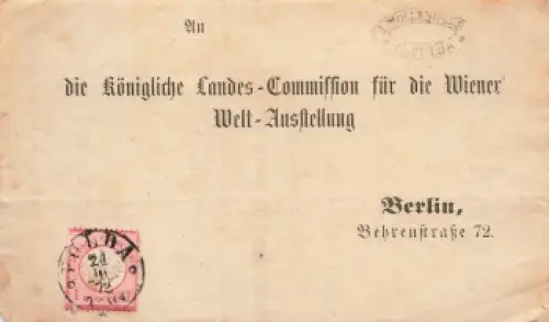 Brustschild klein Michel 4 auf Briefausschnitt o Fulda 21.10.1872 nach Berlin Commission der Wiener Welt Ausstellung
