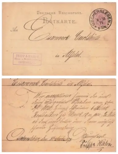 Ziffer im Oval 5 Pfennige Ganzsache P5 Deutsches Reich Einkreisstempel Oschersleben 8.22.1879 nach Alfeld