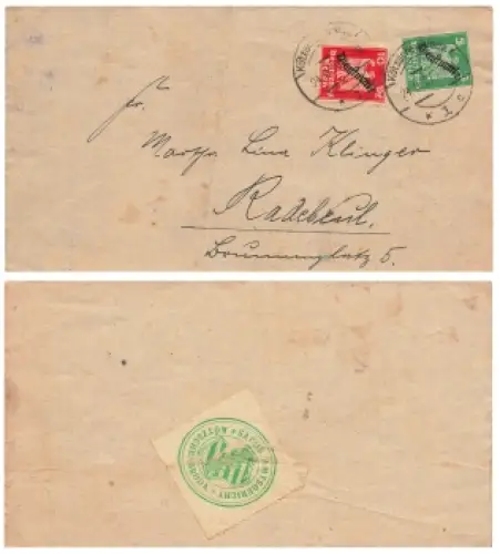 Neuer Reichsadler 5 und 10 Pfennig Dienstmarke Michel 106  107 auf Gerichtsbrief o Kötzschenbroda 24.9.1927