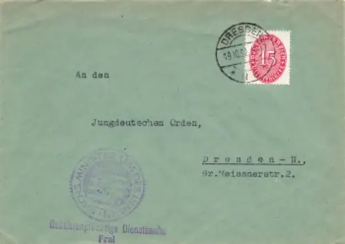 Wertziffern im Oval 15 Pfennig Dienstmarke Michel 124 X auf Ortsbrief o Dresden 19.10.1932