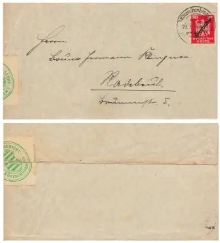 Neuer Reichsadler 10 Pfennig Dienstmarke Michel 107 auf Gerichtsbrief o Kötzschenbroda 20.5.1927