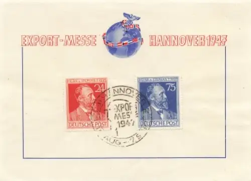 Hannover 1947 Export Messe Michel 963 964 auf Karte Sonderstempel