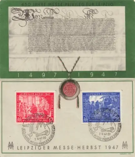Alliierte Besetzung Michel 965-6 Leipziger Messe FDC Sonderstempel Leipzig 2.9.1947