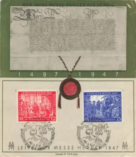 Alliierte Besetzung Michel 965-6 Leipziger Messe Gedenkblatt Sonderstempel Leipzig 3.9.1947