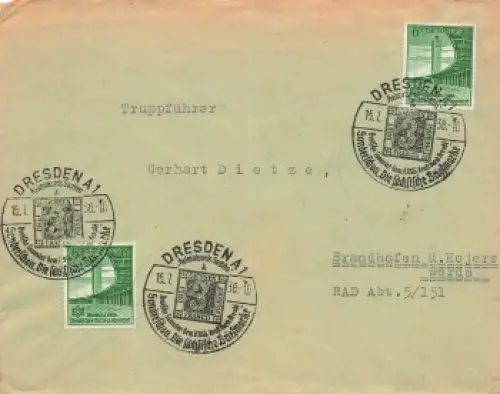 Dresden Heimatwerk Sachsen Sonderstempel auf Brief Sonderschau Die Sächsische Briefmarke o 15.7.1938