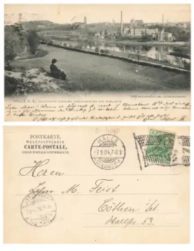 Halle Saale Flaggenstempel Posthorn o 7.9.1904