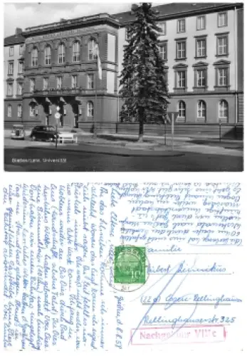 Giessen Lahn Universität roter Nachgebührstempel VIIIc o 9.8.1958