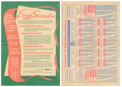 Sächsische Landeslotterie A4 Werbezettel 1956