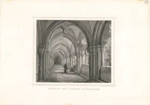 Hildesheim Kreuzgang von St Michael original Stahlstich um 1870