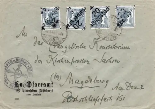SBZ Bezirkshandstempel Bezirk 20 OPD Halle Halberstadt Mehrfachfrankatur auf Brief nach Magdeburg 10.7.1948