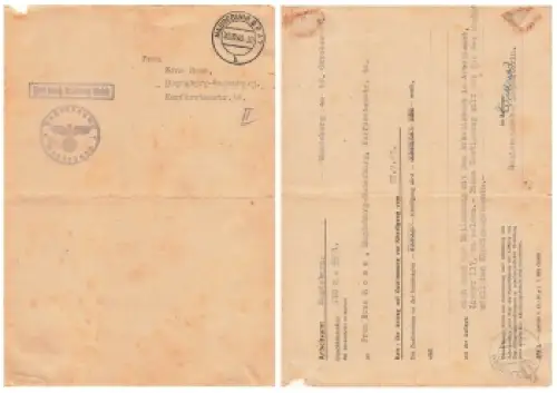 Frei durch Ablößung Reich Brief vom Arbeitsamt Magdeburg 1943