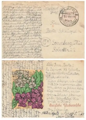 Saalfeld roter Gebühr bezahlt Stempel auf Karte o 10.7.1948