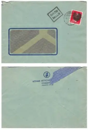 SBZ RPD Chemnitz AP 788 I mit Gebühr bezahlt Stempel Hitlerkopf Schwärzung Chemnitz 19.7.1945