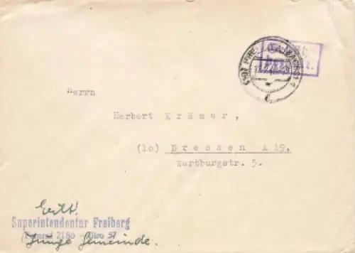 SBZ Gebühr bezahlt Stempel o Freiberg 12.2.1946