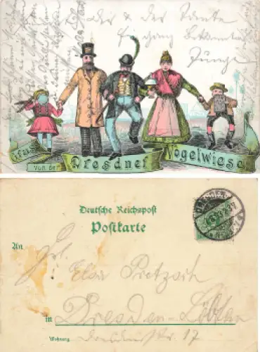 Dresdner Gruss von der Vogelwiese Litho o 1893