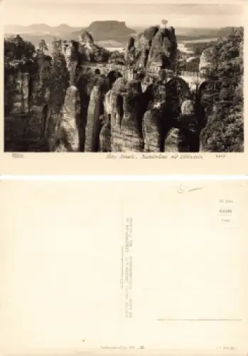 Elbsandsteingebirge Basteibrücke mit Lilienstein  Kletterfelsen * 1958 Verlag Hahn-Foto3205