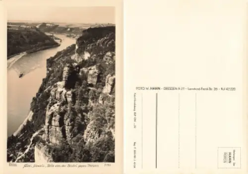 Elbsandsteingebirge von der Basteigegen Wehlen Kletterfelsen * 1964 Verlag Hahn-Foto3193