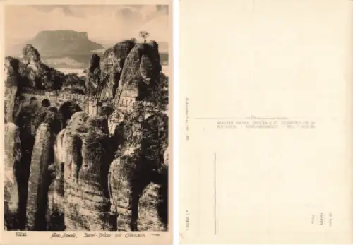 Sächsische Schweiz Bastei Brücke mit Lilienstein Kletterfelsen * 1965 Verlag Hahn-Foto11182