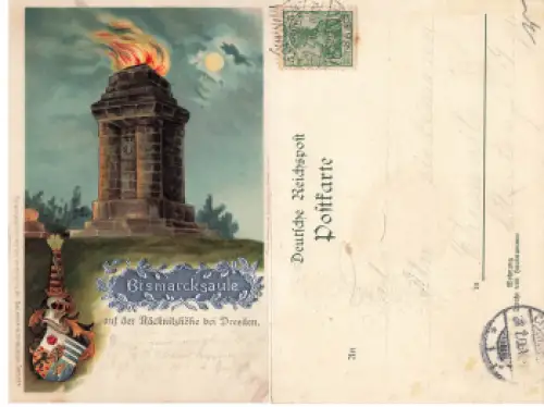 Räcknitzhöhe Dresden Bismarcksäule Litho 1906