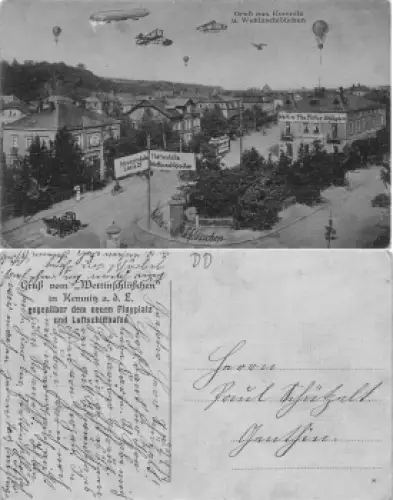 Kemnitz Dresden Wettinschlösschen Zeppelin Ballon gebraucht 1914