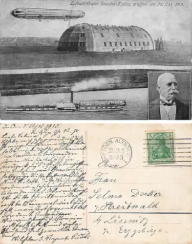 Kaditz Dresden Luftschiffhafen mit Elbdampfer Bastei o 1913