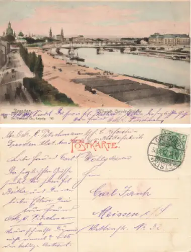 Pirnaische Vorstadt Dresden Käthe-Kollwitz-Ufer mit Kohlenplatz  und Königin Carola-Brücke o 1907