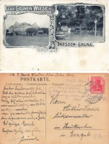 Gruna Dresden Gasthof zur Grünen Wiese o 1919