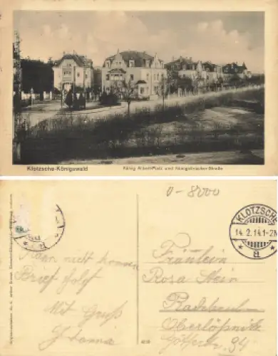 Klotzsche-Königswald Dresden König Albert Platz und Königsbrücker Strasse o 1914