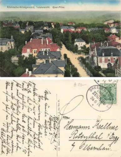 Klotzsche-Königswald Dresden Quer-Allee Bahnpoststempel Dresden-Kamenz Zug 890 o 1914