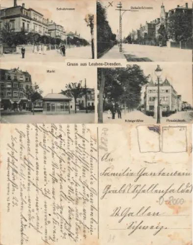 Leuben Dresden Schulstrasse Bahnhofstrasse Markt Königs-Alle o um 1920