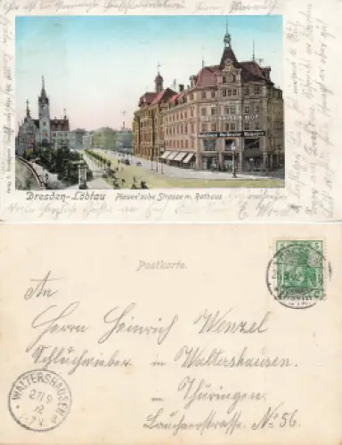 Löbtau Dresden Plauensche Strasse mit Drei Kaiser Hof Golden Windows o 1902