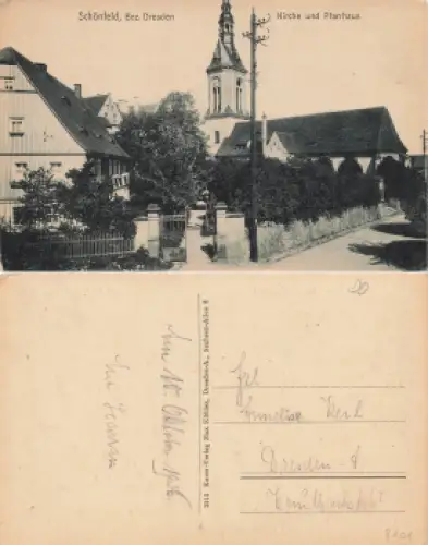 Schönfeld-Weißig Dresden Kirche und Pfarrhaus gebraucht 1926
