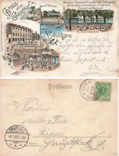Übigau Dresden Gasthof C. Günther Litho  o 1899