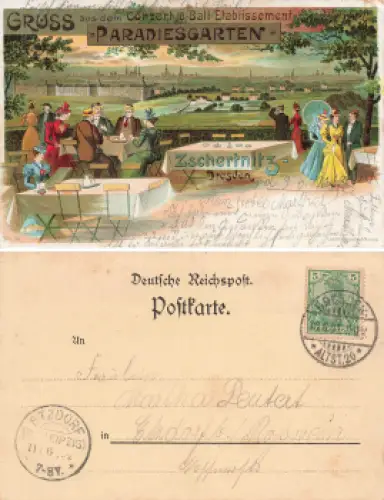 Zschertnitz Dresden Konzert und Ball Etablissement Paradiesgarten Litho o 1901