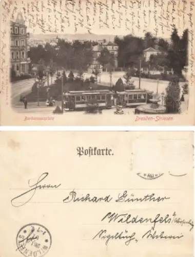 Striesen Dresden Barbarossaplatz mit Straßenbahn o 1901