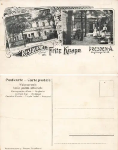 Striesen Dresden Augsburgerstrasse 2 Restaurant Fritz Knape * um 1910