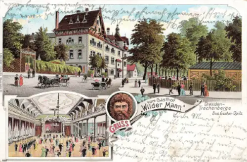 Trachenberge Dresden Gasthof Wilder Mann Litho o 1906