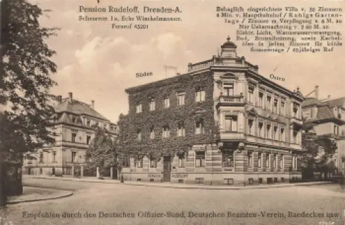 Dresden Südvorstadt Schnorrstrasse 1a Ecke Winkelmannstrasse Pension Rudeloff * um 1910
