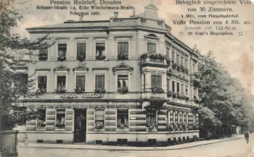 Dresden Südvorstadt Schnorrstrasse 1a Ecke Winkelmannstrasse Pension Rudeloff o 1913