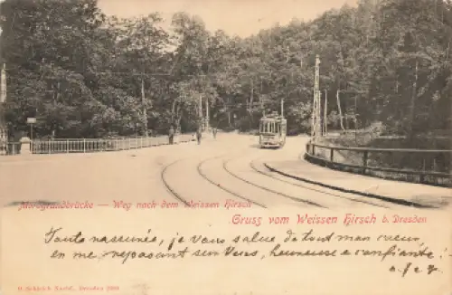 Weisser Hirsch Dresden Mordgrundbrücke mit Strassenbahn o 1900