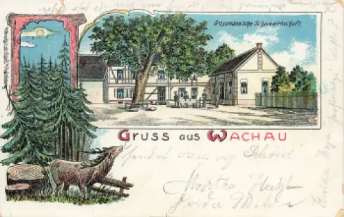 01454 Wachau  Grossmannsche Schankwirtschaft Litho 1906
