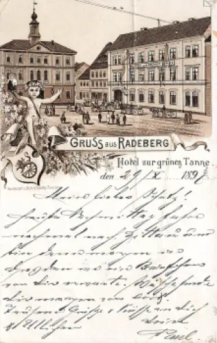01454 Radeberg Hotel zur grünen Tanne Litho o 1897