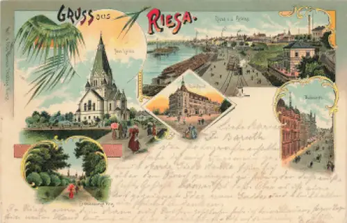 Riesa Elbe Dampfbad Wettinerstrasse Litho o 1902