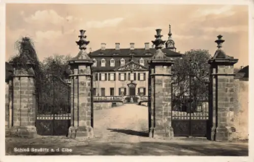 01612 Seußlitz Elbe Schloss Landpoststempel Nieschütz über Meißen o 1938