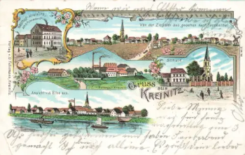01619 Kreinitz Zeithain Gasthof Schule Litho o 1901