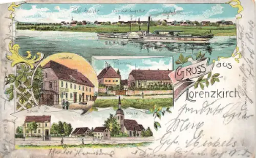01619 Lorenzkirch Zeithain Gasthaus Litho Elbdampfer Wettin o um 1900