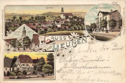 01683 Leuben Schleinitz Nossen Litho Bahnpost Riesa-Freiberg Zug 1181 1900