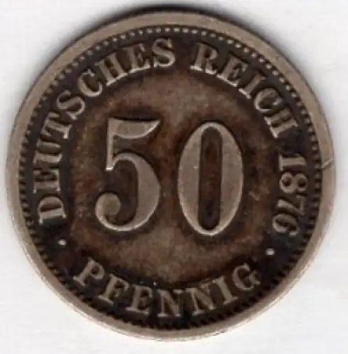 50 Pfennig 1876 C Deutsches Kaiserreich Silbermünze